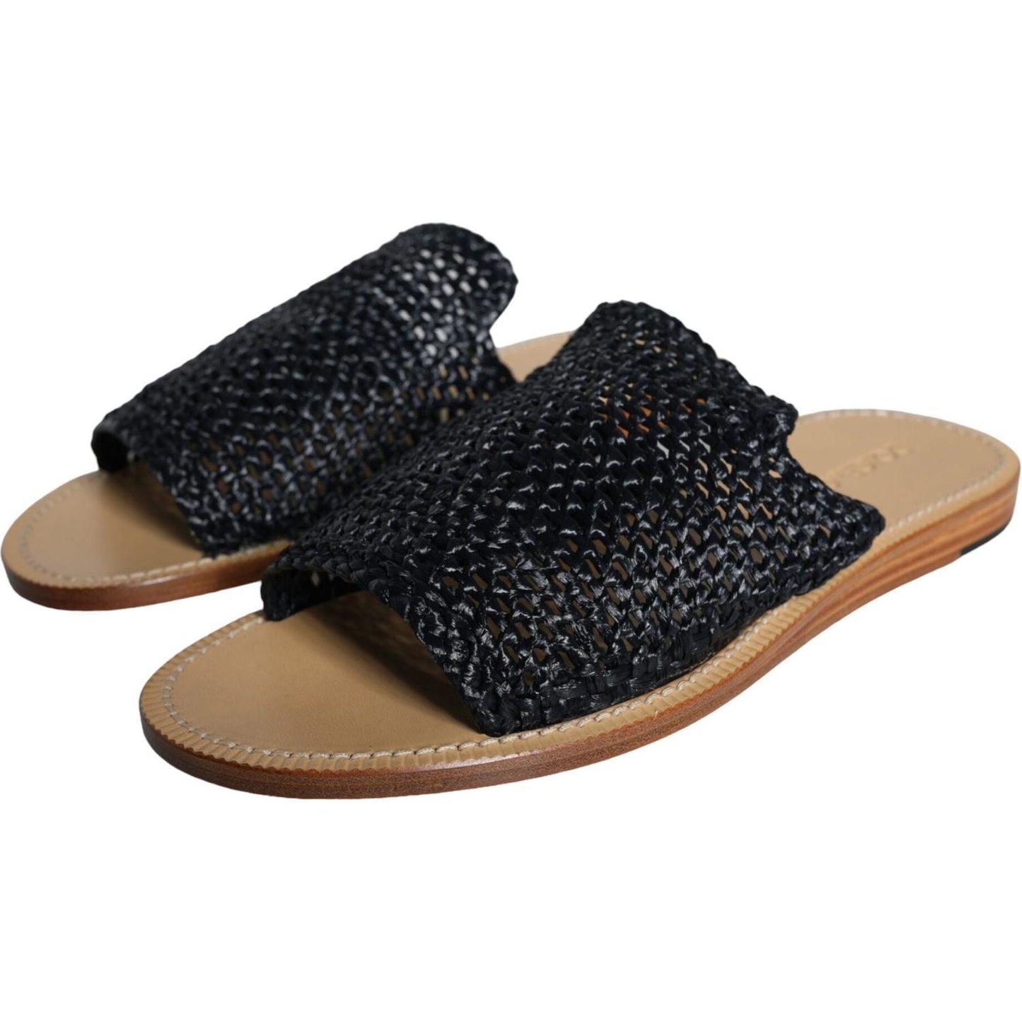 Dolce & Gabbana Black Monochrome Braided Raffia Slides Shoes 1728,67345645728,Black,Dolce & Gabbana,EU42/US9,Flats - Shoes,Material: 100% Viscose,Men,Men - Shoes,Preowned / Defect,Sandals - Men - Shoes,Shoes,Slides - Flats - Shoes