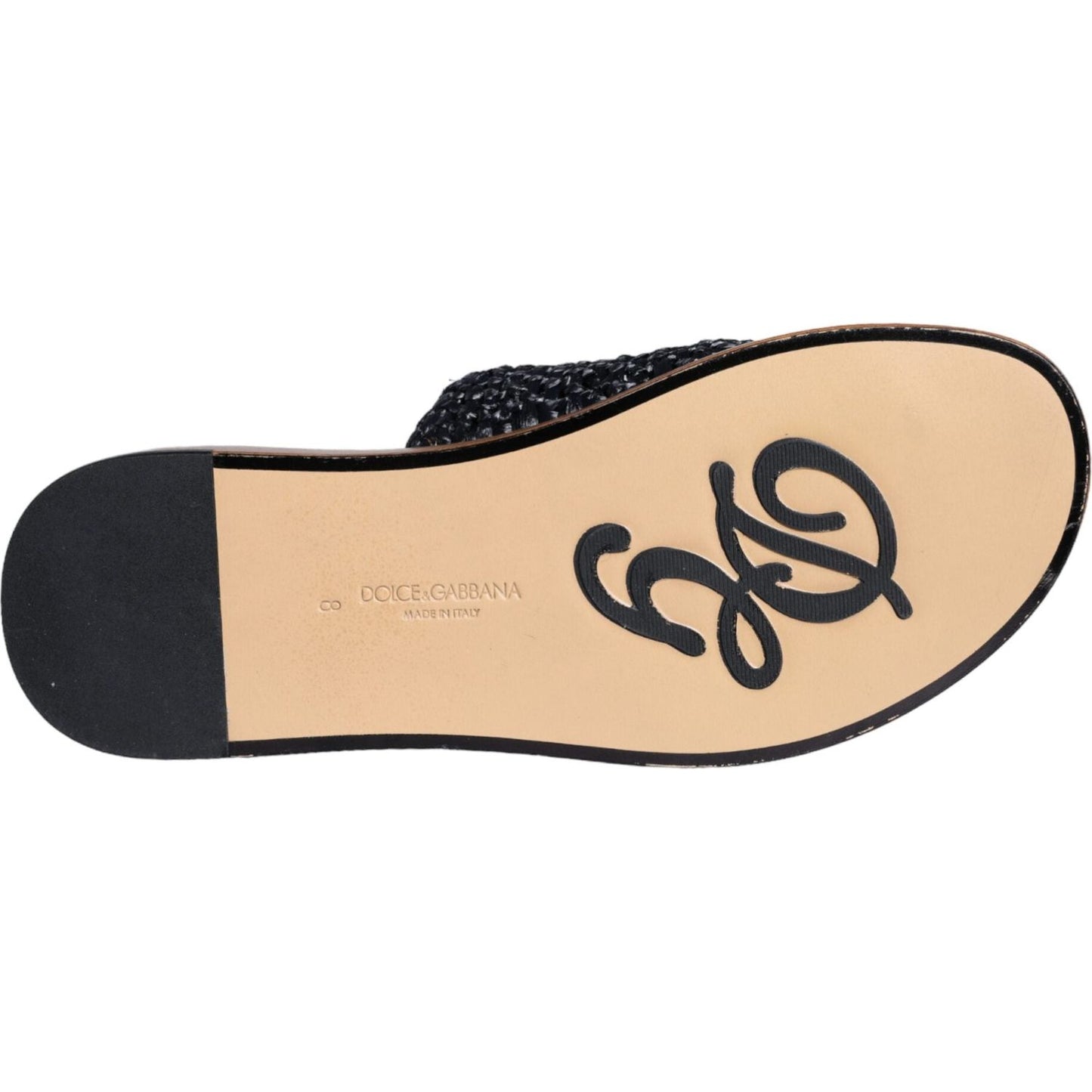 Dolce & Gabbana Black Monochrome Braided Raffia Slides Shoes 1728,67345645728,Black,Dolce & Gabbana,EU42/US9,Flats - Shoes,Material: 100% Viscose,Men,Men - Shoes,Preowned / Defect,Sandals - Men - Shoes,Shoes,Slides - Flats - Shoes