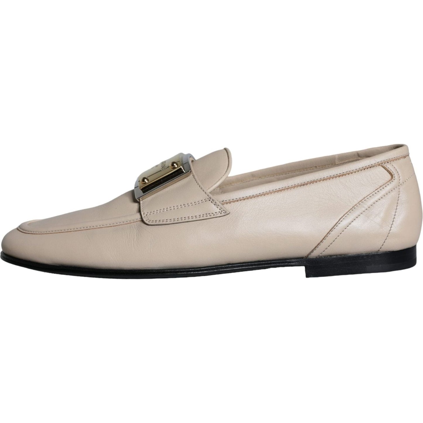 Dolce & Gabbana Beige Leather Logo Plaque Slip On Men Loafers Shoes Dolce & Gabbana