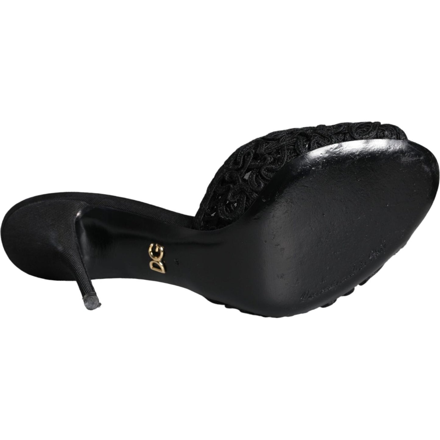 Dolce & Gabbana Black Keira Cordonetto Heels Slides Shoes Dolce & Gabbana