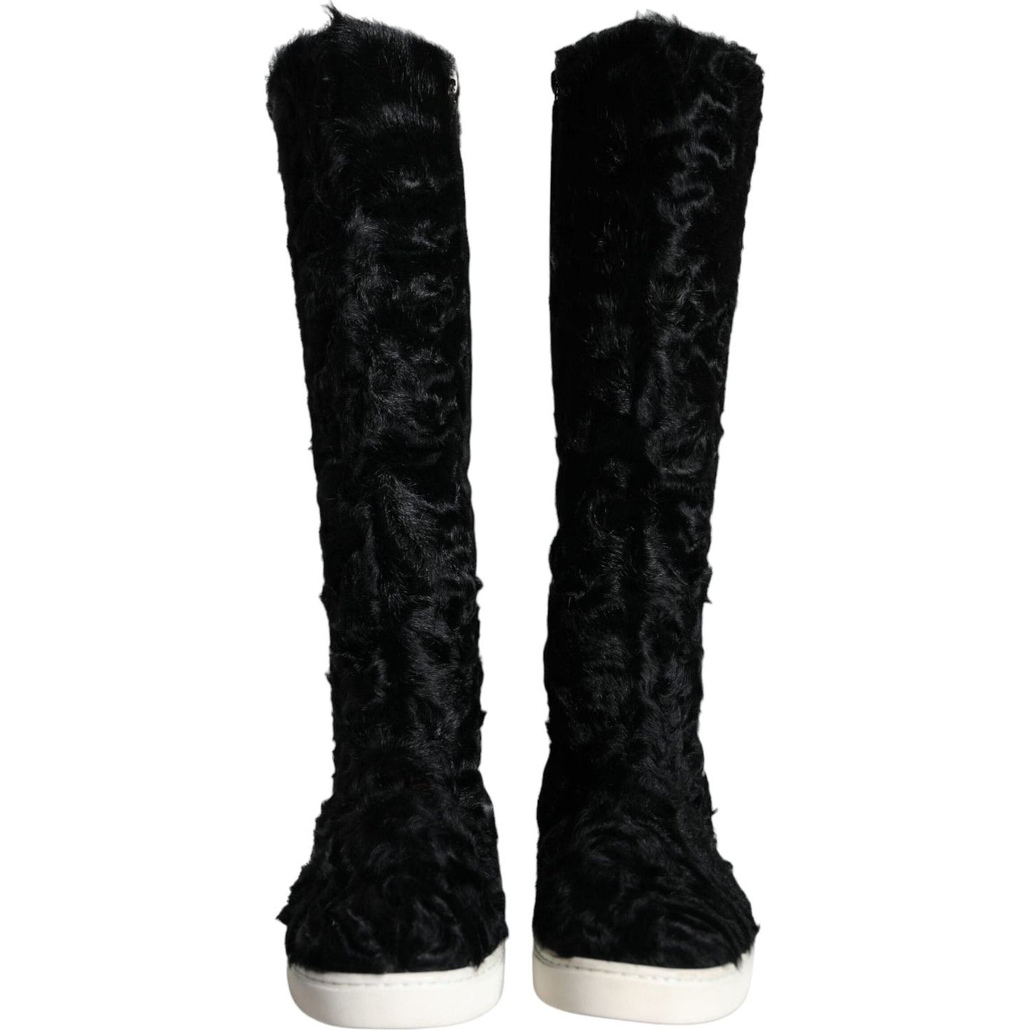 Dolce & Gabbana Black Xiangao Lamb Fur Leather Boots Shoes Dolce & Gabbana