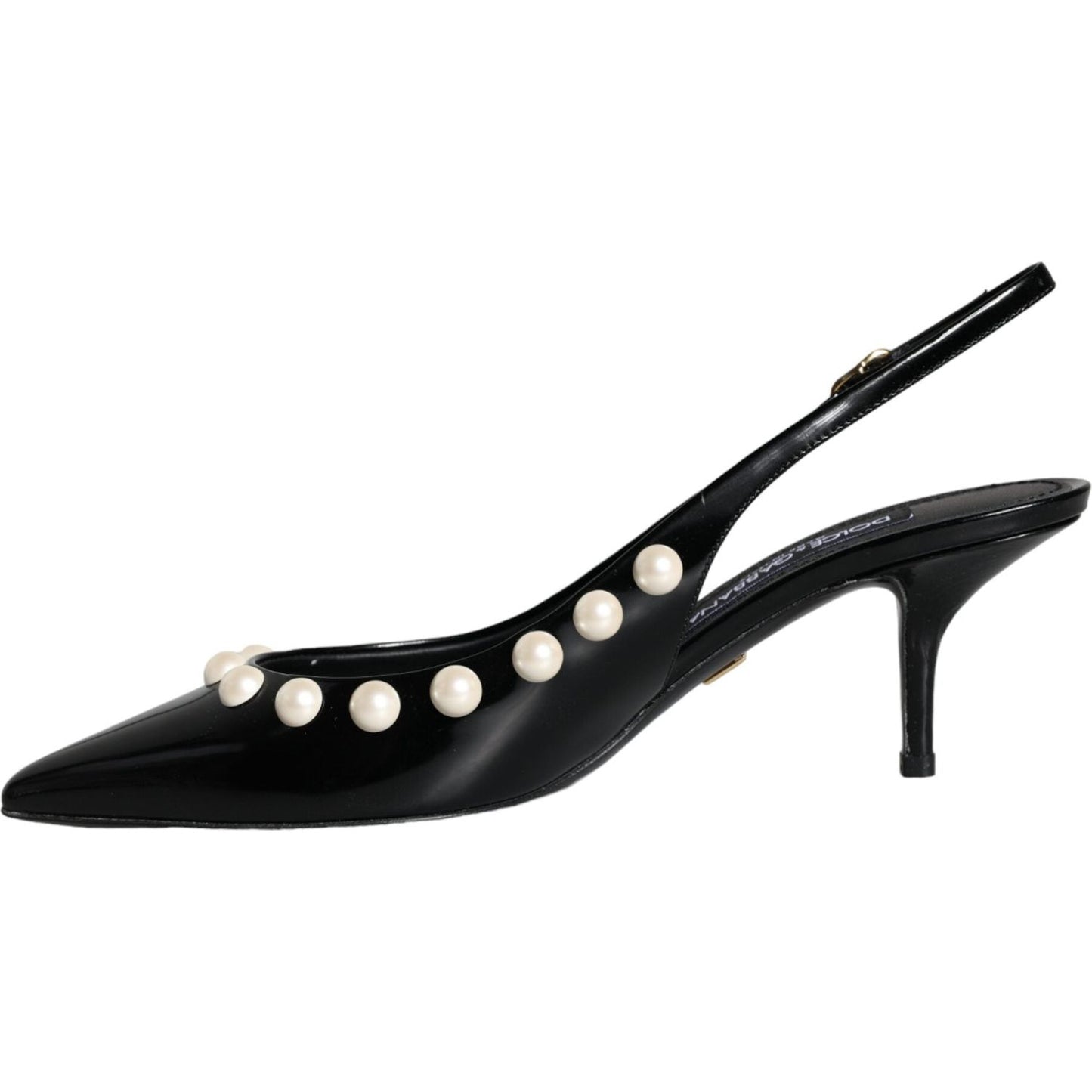 Dolce & Gabbana Black Leather Faux Pearl Heel Slingback Shoes Dolce & Gabbana