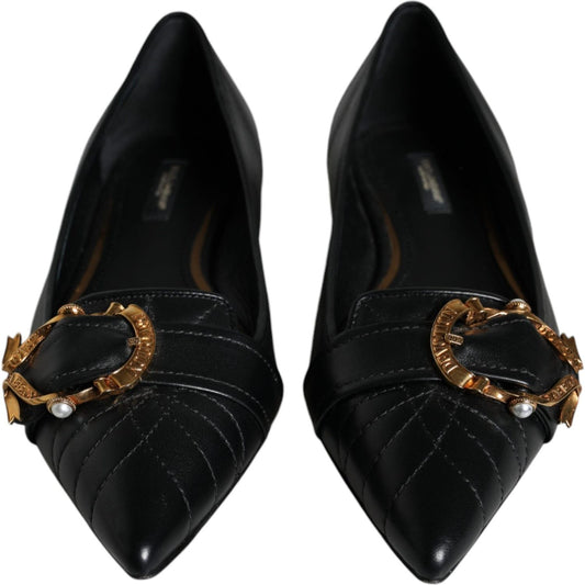 Dolce & Gabbana Black Devotion Leather Pointy Flats Shoes Dolce & Gabbana