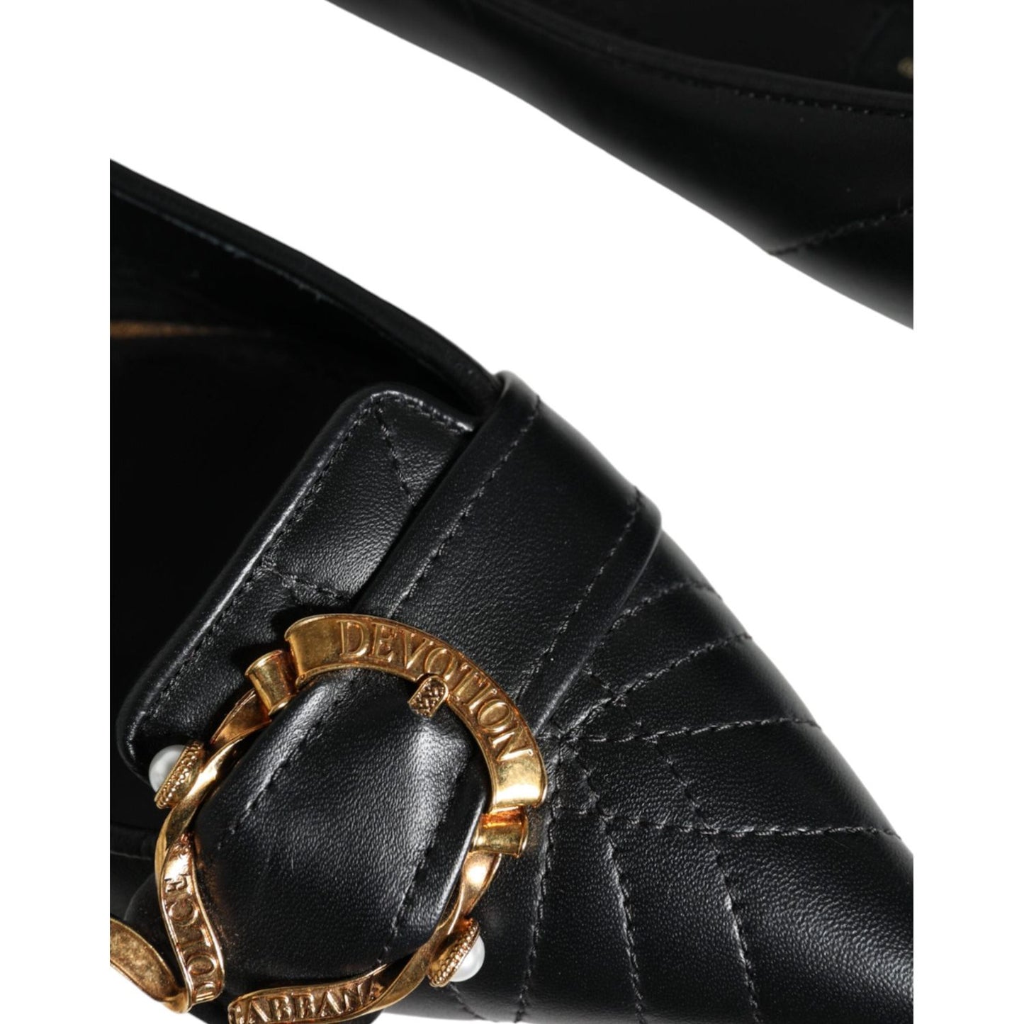 Dolce & Gabbana Black Devotion Leather Pointy Flats Shoes Dolce & Gabbana