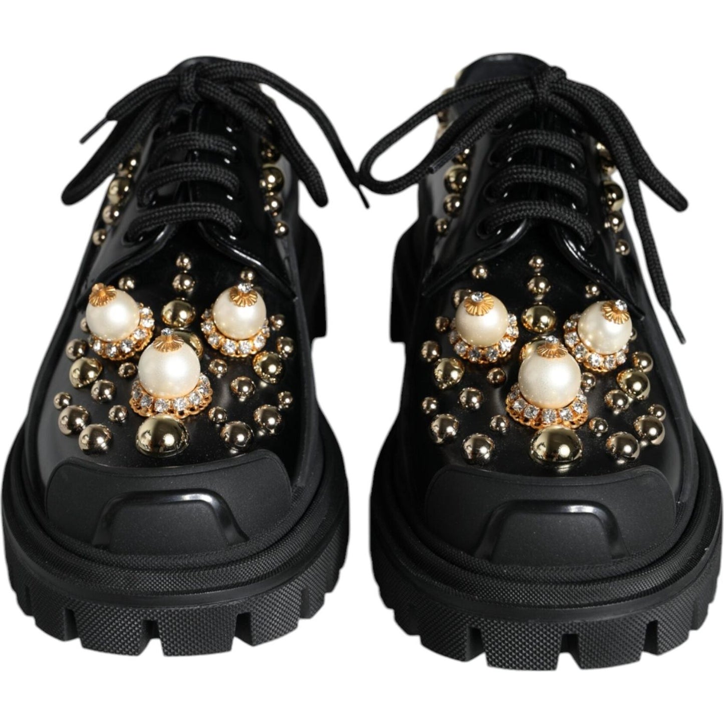 Dolce & Gabbana Black Leather Trekking Derby Embellished Shoes Dolce & Gabbana