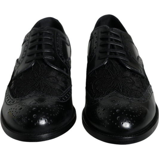 Dolce & Gabbana Black Leather Floral Lace Dress Formal Shoes Dolce & Gabbana