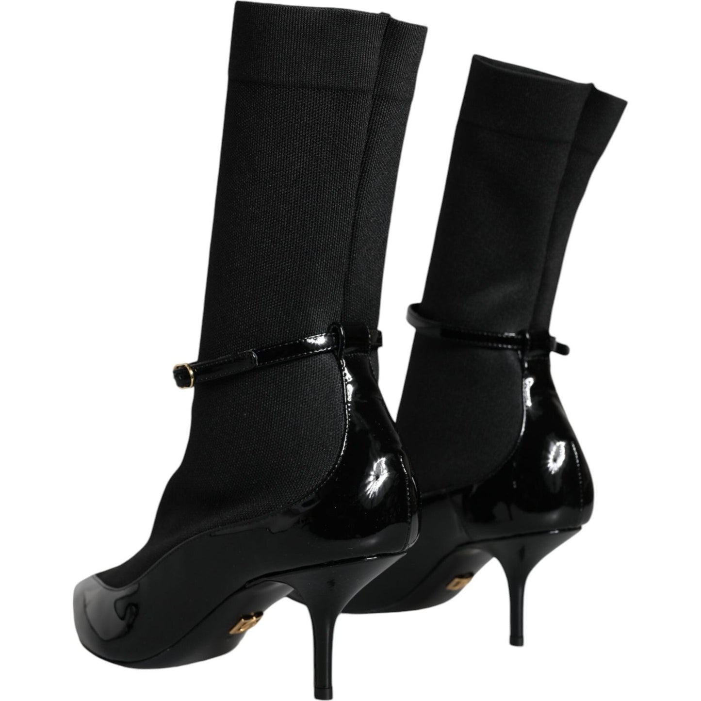 Dolce & Gabbana Black Leather Stilettos Booties Socks Shoes Dolce & Gabbana