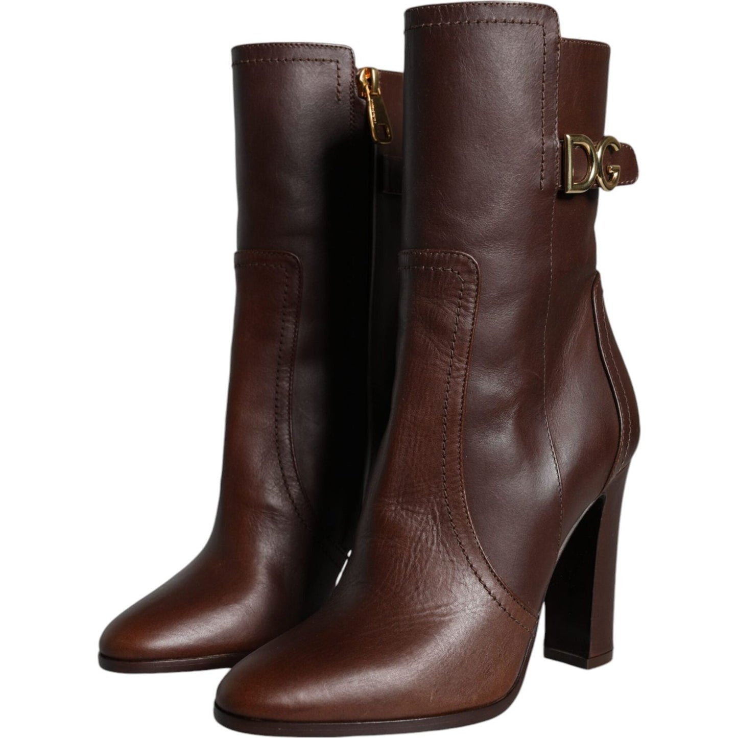 Dolce & Gabbana Brown Leather Heels Mid Calf Boots Shoes Dolce & Gabbana