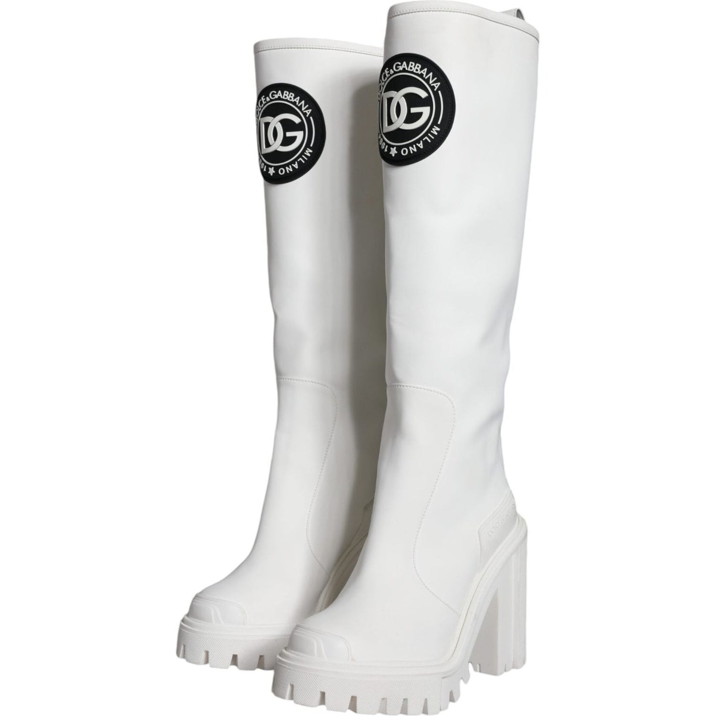 Dolce & Gabbana White Cotton Logo Heels Knee High Boots Shoes Dolce & Gabbana