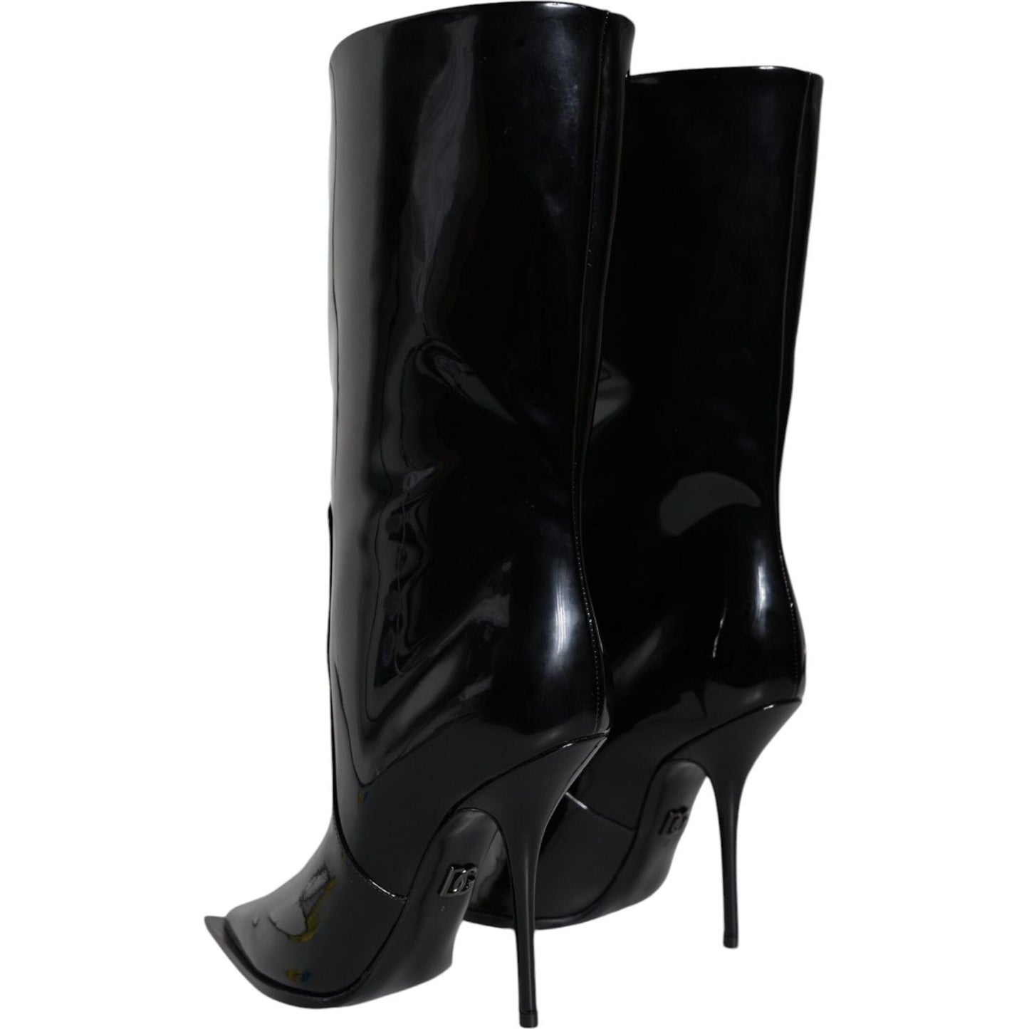 Dolce & Gabbana Black Patent Leather Mid Calf Boots Shoes Dolce & Gabbana