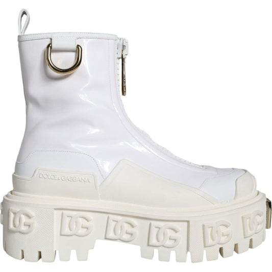 Dolce & Gabbana White Leather Rubber Logo Ankle Boots Shoes Dolce & Gabbana