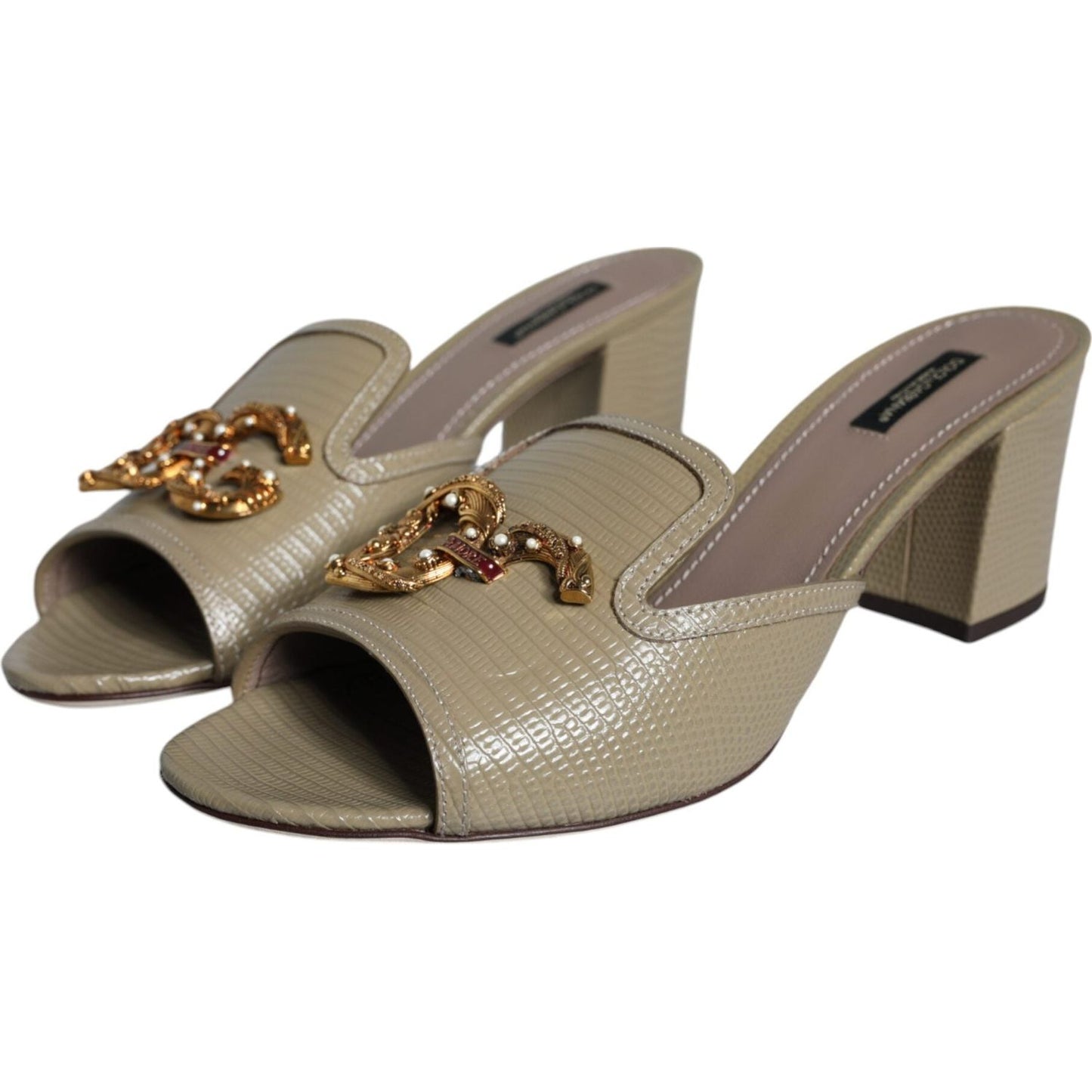 Dolce & Gabbana Beige DG Amore Slip On Heels Sandals Shoes Dolce & Gabbana