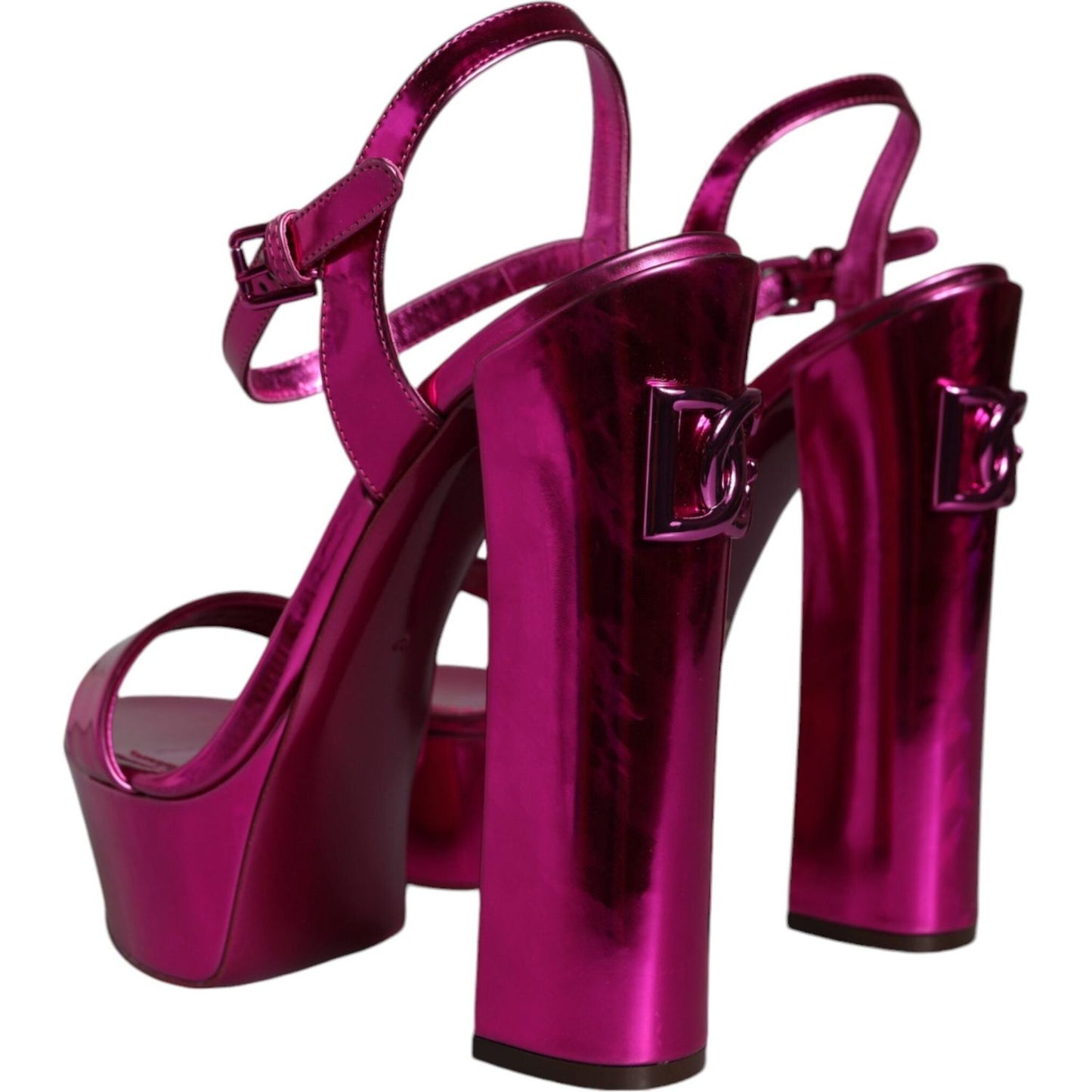 Dolce & Gabbana Fuchsia Leather Platform Logo Keira Sandals Shoes Dolce & Gabbana