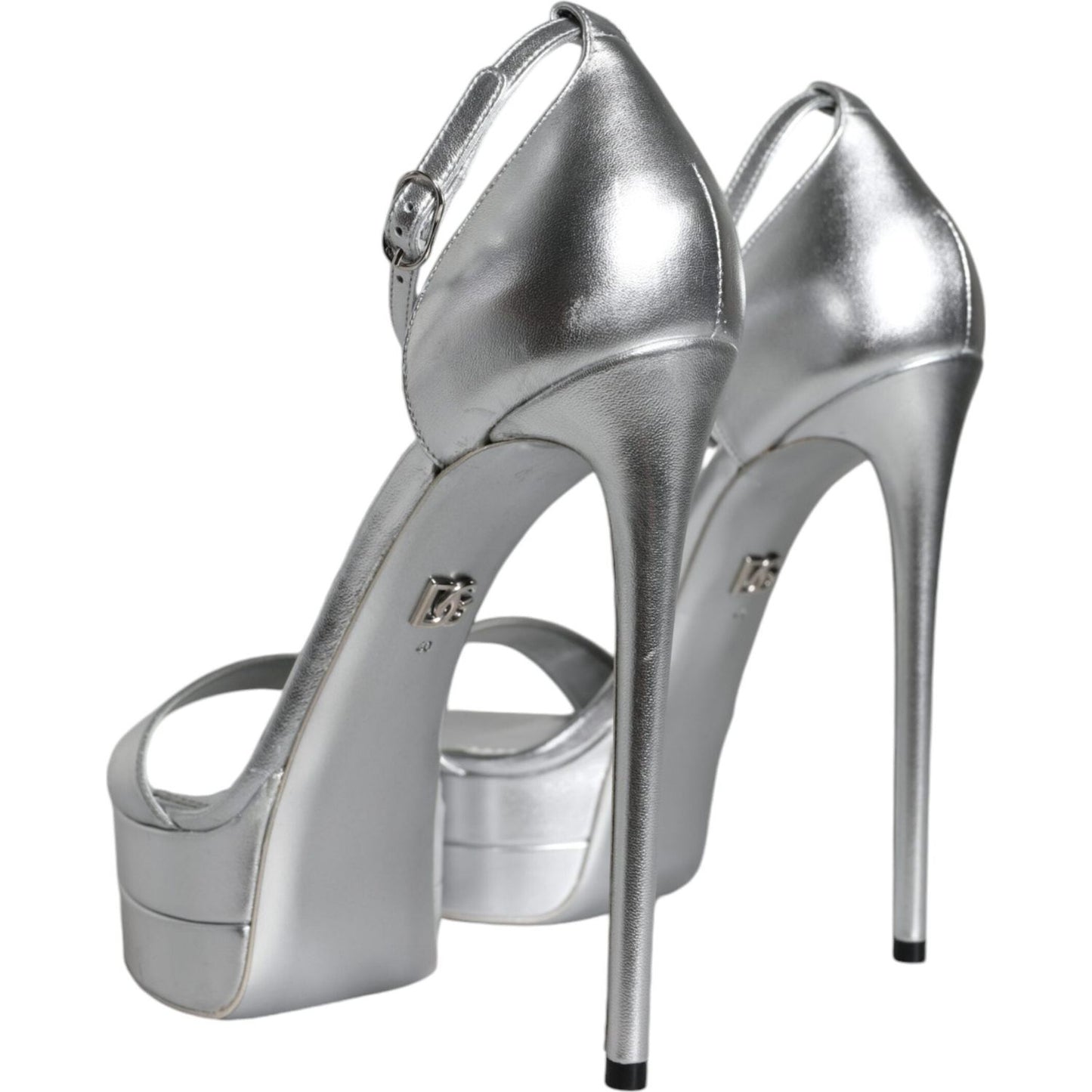 Dolce & Gabbana Silver Leather Platform Keira Sandals Shoes Dolce & Gabbana