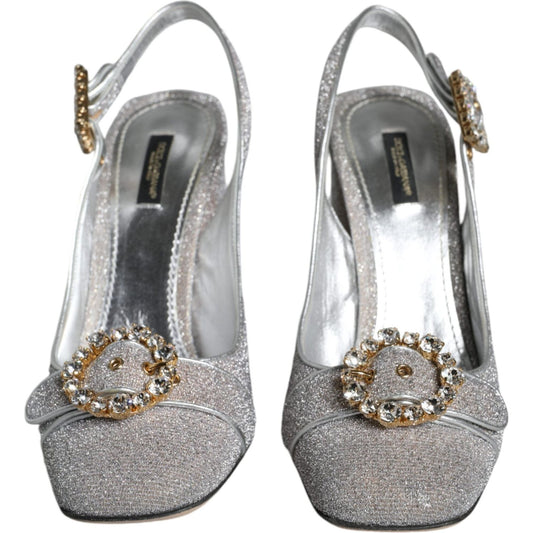 Dolce & Gabbana Silver Crystal Slingback Heels Sandals Shoes Dolce & Gabbana