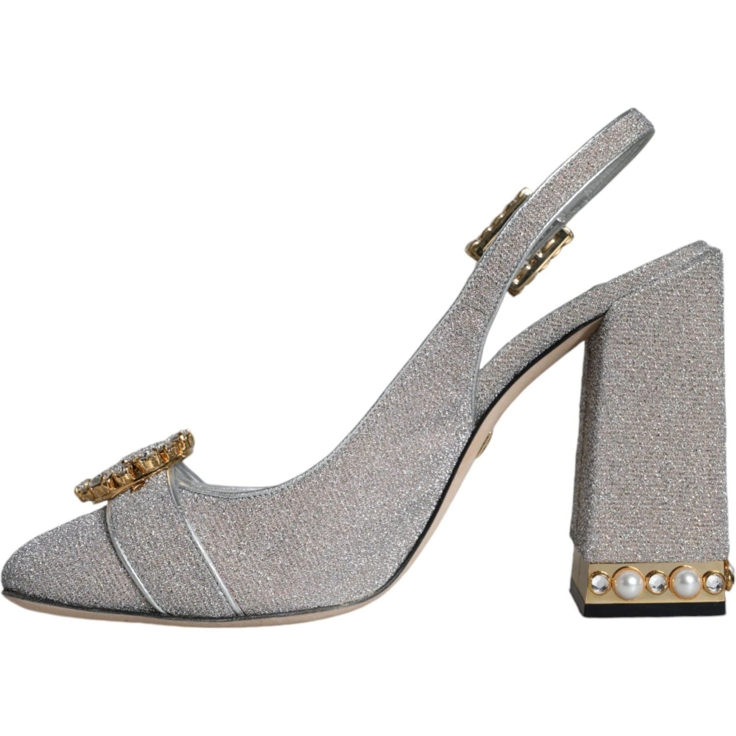 Dolce & Gabbana Silver Crystal Slingback Heels Sandals Shoes Dolce & Gabbana