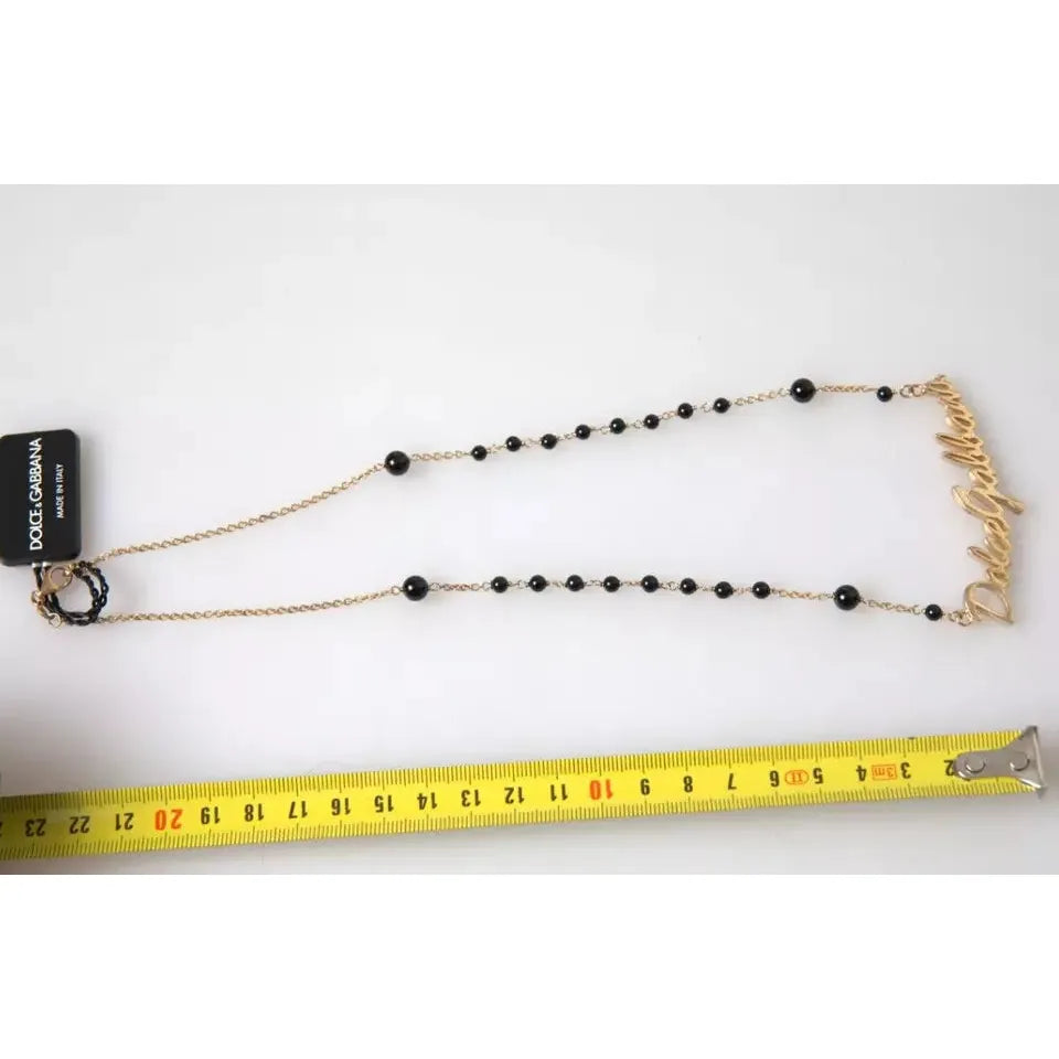 Dolce & Gabbana Gold Sterling Silver 925 Black Beaded Rosary Chain Necklace Dolce & Gabbana