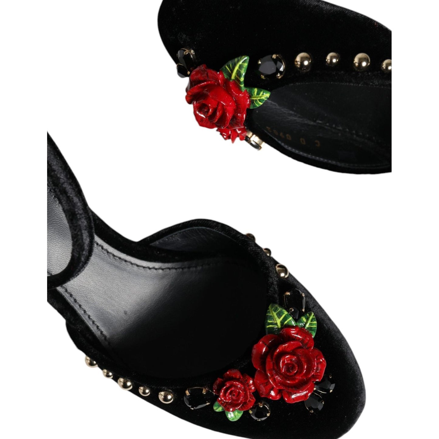 Dolce & Gabbana Black Velvet Roses Ankle Strap Pumps Shoes Dolce & Gabbana