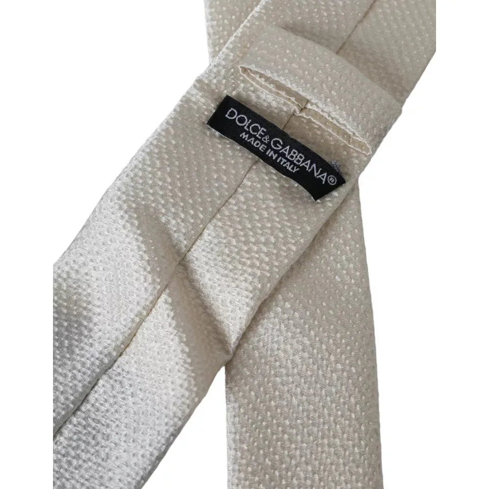 Dolce & Gabbana Off White 100% Silk Adjustable Necktie Men Tie Dolce & Gabbana