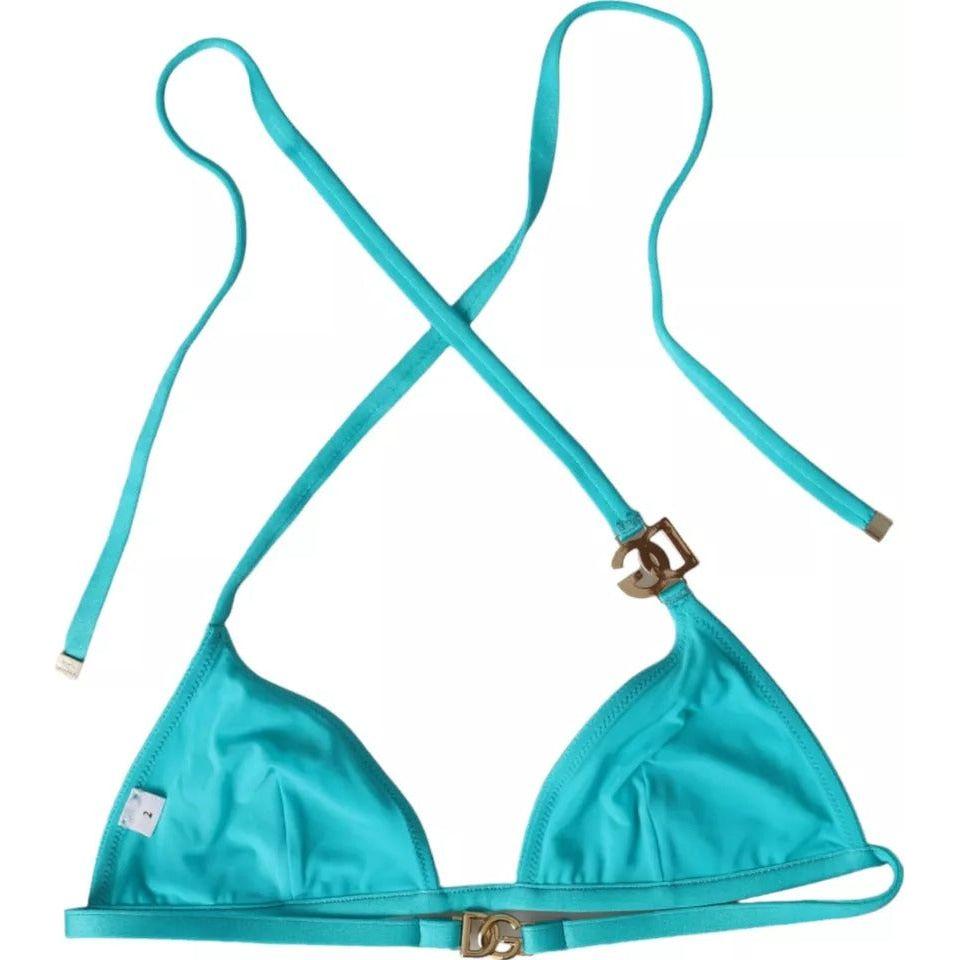 Dolce & Gabbana Blue Green Halter DG Logo Swimwear Beachwear Bikini Top Dolce & Gabbana