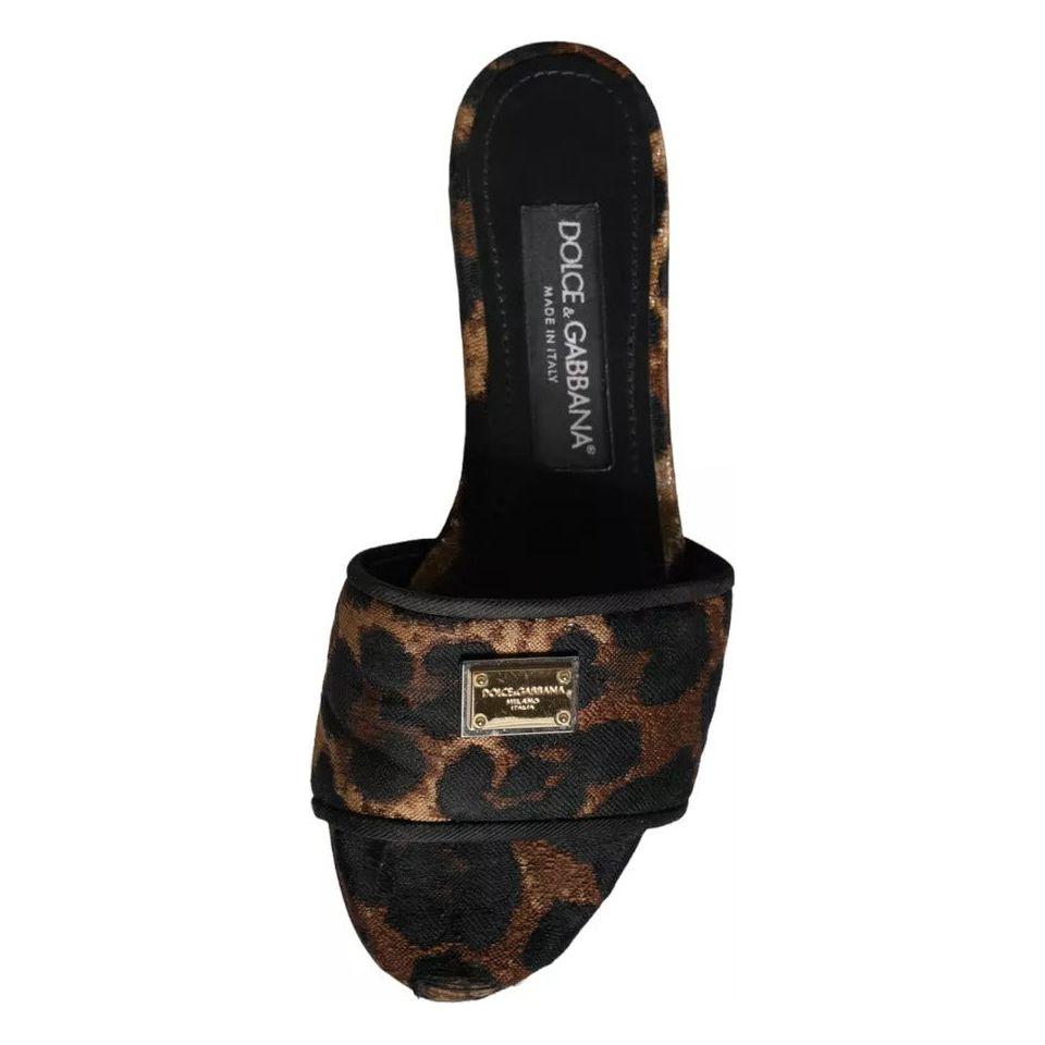 Dolce & Gabbana Brown Leopard Logo Slides Flats Sandals Shoes Dolce & Gabbana