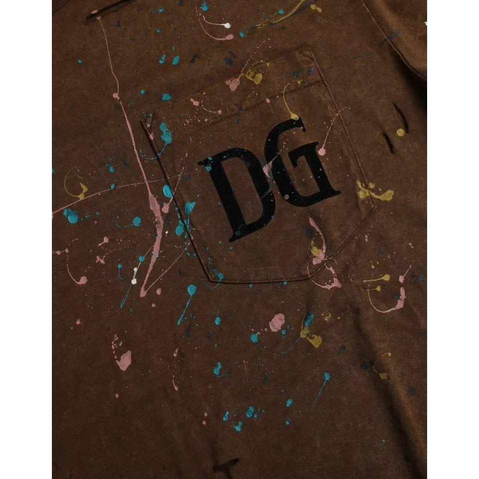 Dolce & Gabbana Brown Color Splash Cotton Crew Neck T-shirt Dolce & Gabbana