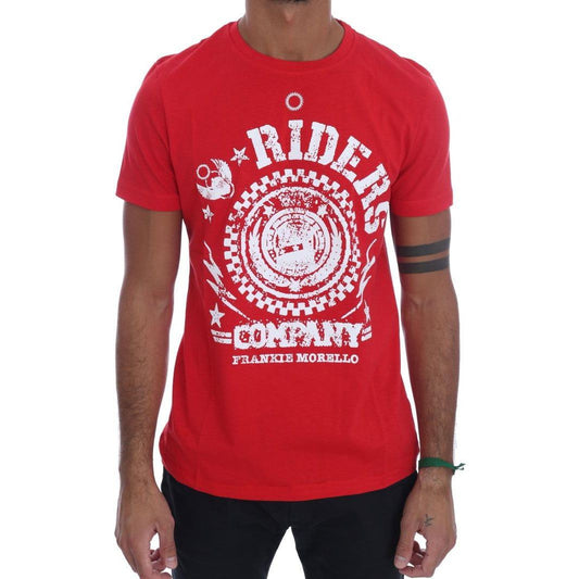 Frankie Morello Red Cotton RIDERS Crewneck T-Shirt Frankie Morello