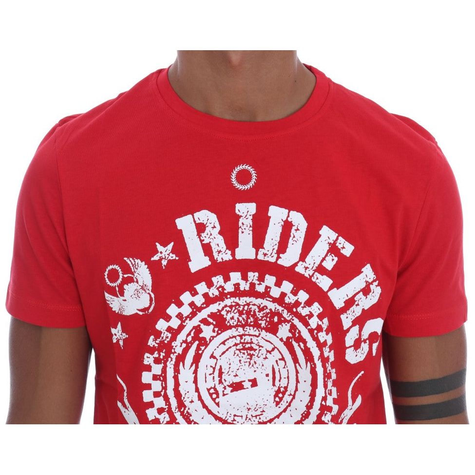 Frankie Morello Chic Red 'RIDERS' Motive Crewneck Tee Frankie Morello