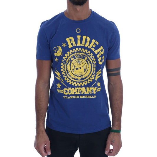 Frankie Morello Blue Cotton RIDERS Crewneck T-Shirt Frankie Morello