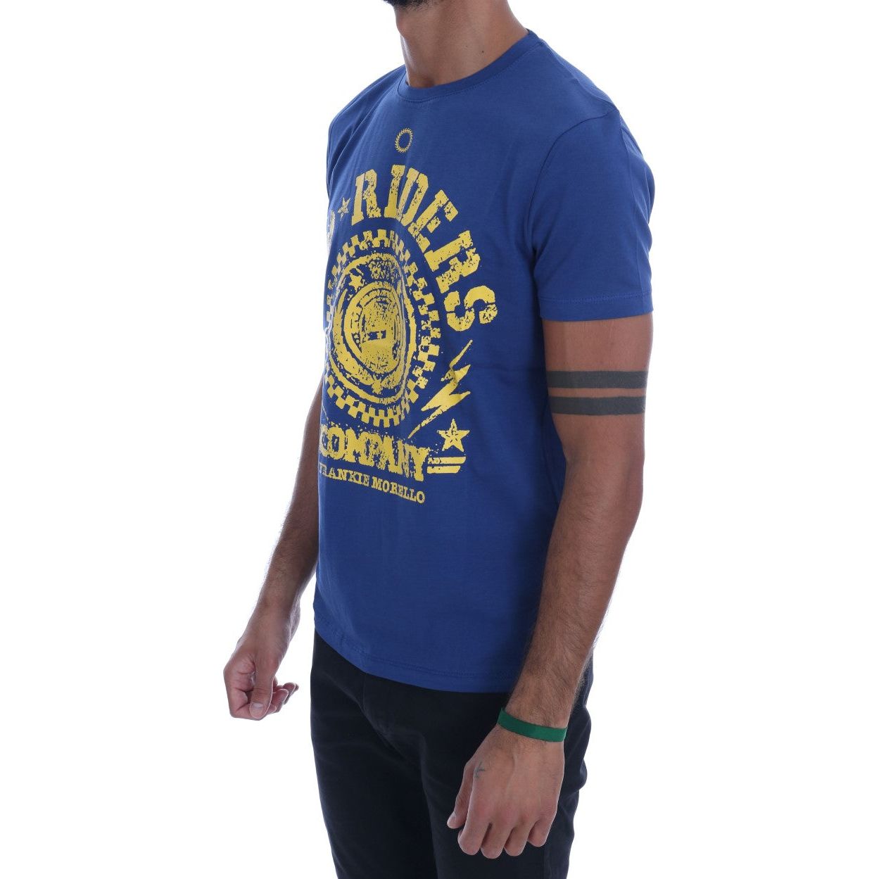 Frankie Morello Stylish Blue Riders Motif Cotton Tee Frankie Morello