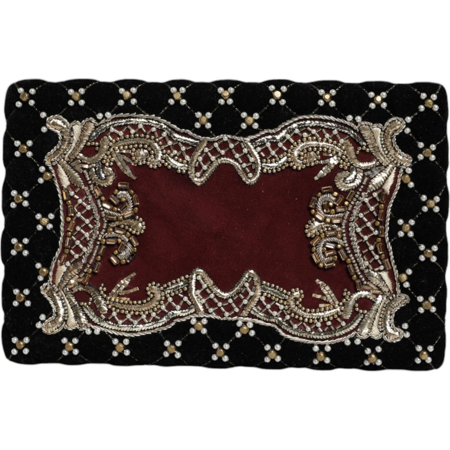 Dolce & Gabbana Bordeaux Black Velvet Gold Frame Clutch Evening Purse Bag Dolce & Gabbana