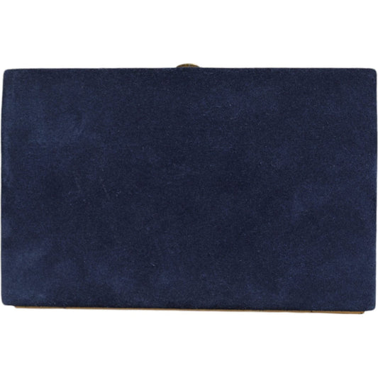 Dolce & Gabbana Blue Suede Gold Frame Clutch Evening Party Purse Bag Dolce & Gabbana