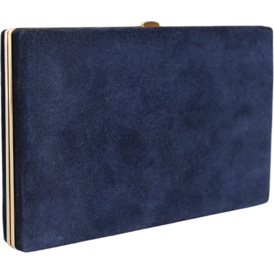 Dolce & Gabbana Blue Suede Gold Frame Clutch Evening Party Purse Bag Dolce & Gabbana