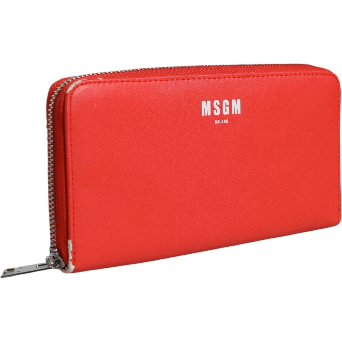 MSGM Red Leather Continental Zip Around Card Holder Bifold Clutch Wallet MSGM