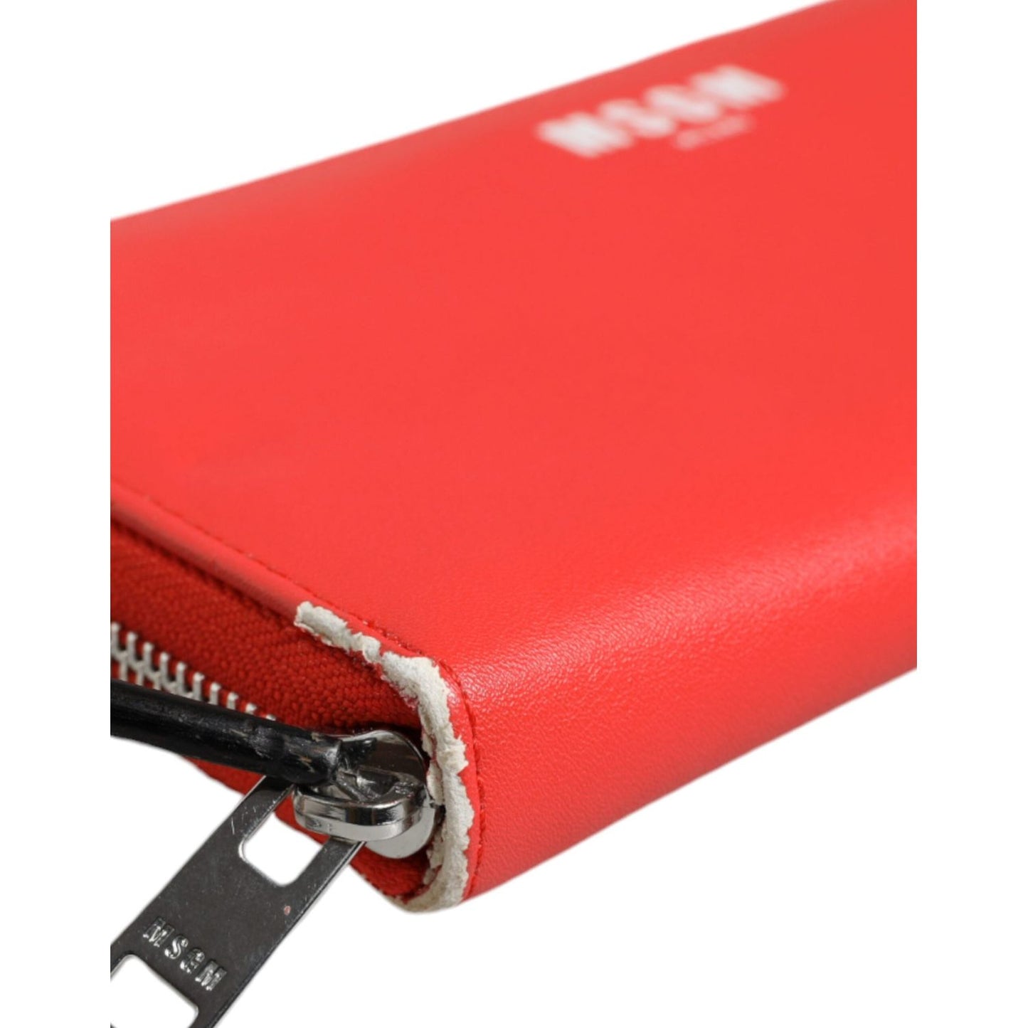 MSGM Red Leather Continental Zip Around Card Holder Bifold Clutch Wallet MSGM