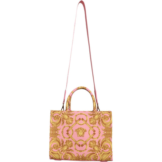 Versace Pink Yellow Baroque Fabric Leather Shopping Tote Bag Versace