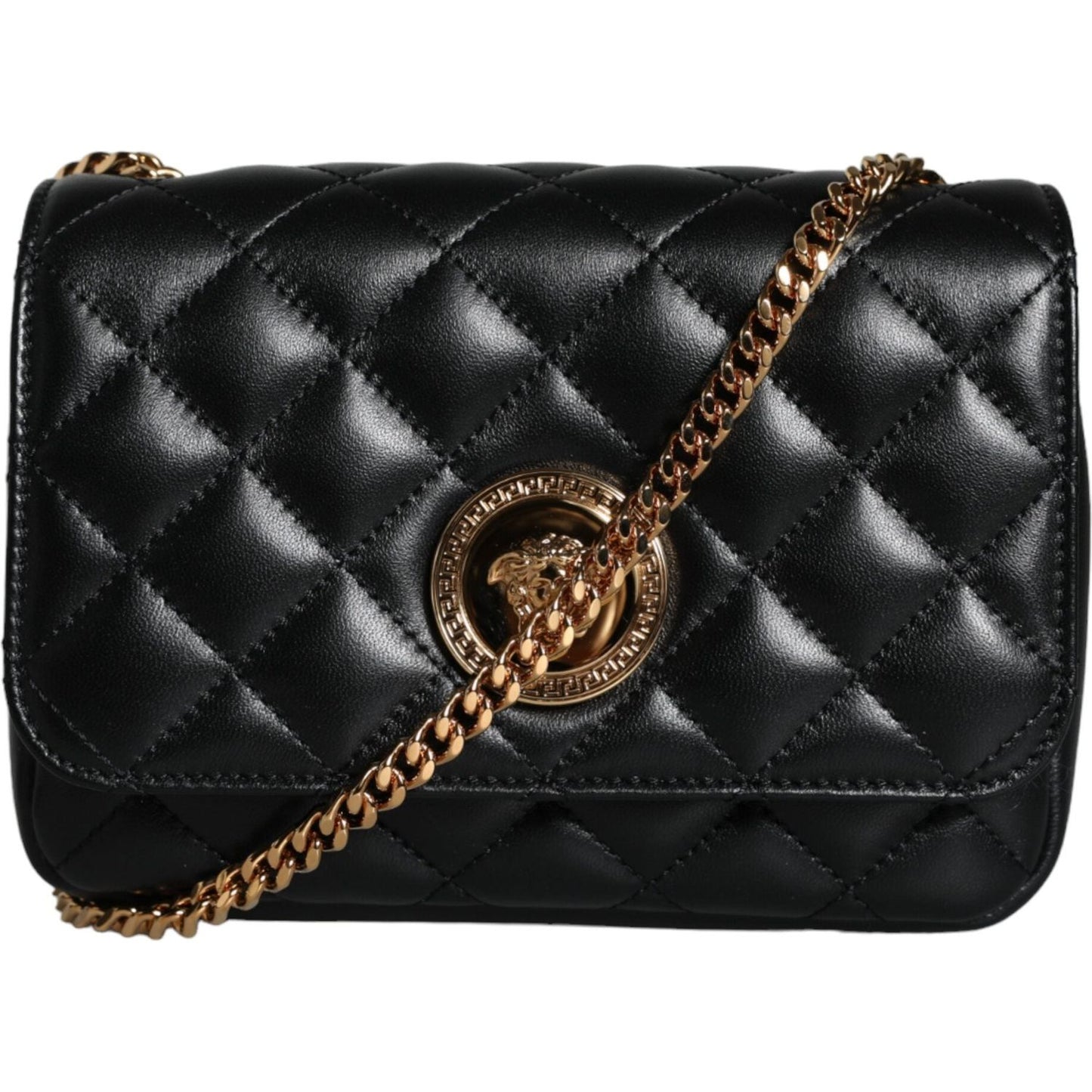 Versace Black Quilted Lambskin Leather Crossbody Shoulder Bag Versace