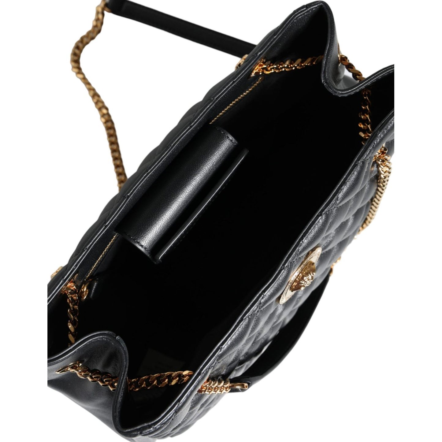 Versace Black Quilted Nappa Leather Shoulder Chain Strap Bag Versace