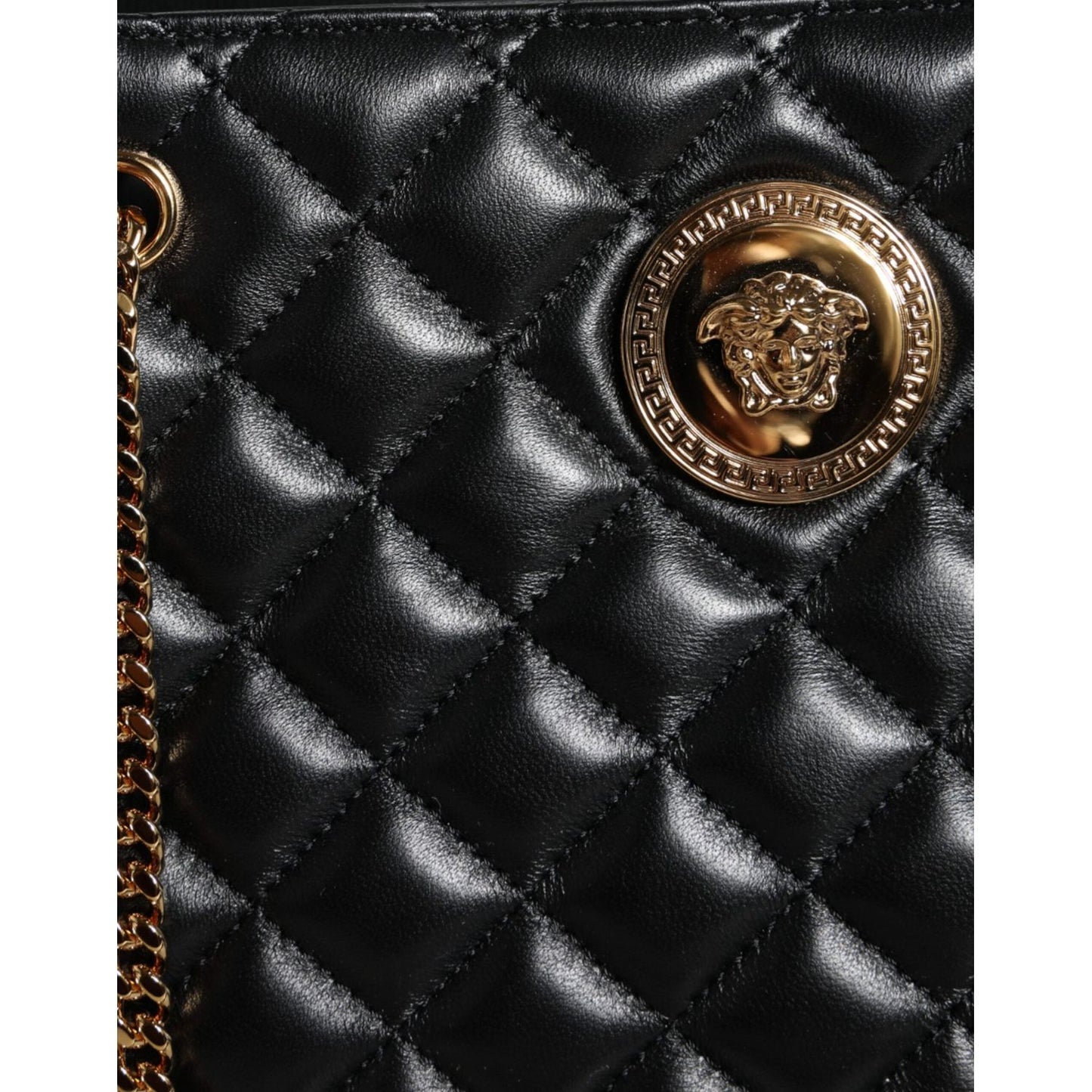 Versace Black Quilted Nappa Leather Shoulder Chain Strap Bag Versace