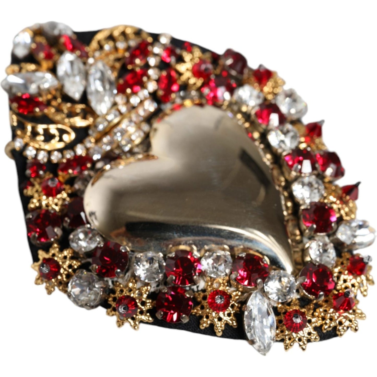 Dolce & Gabbana Gold Tone Brass Sacred Heart Crystal Embellished Brooch Brooch Dolce & Gabbana