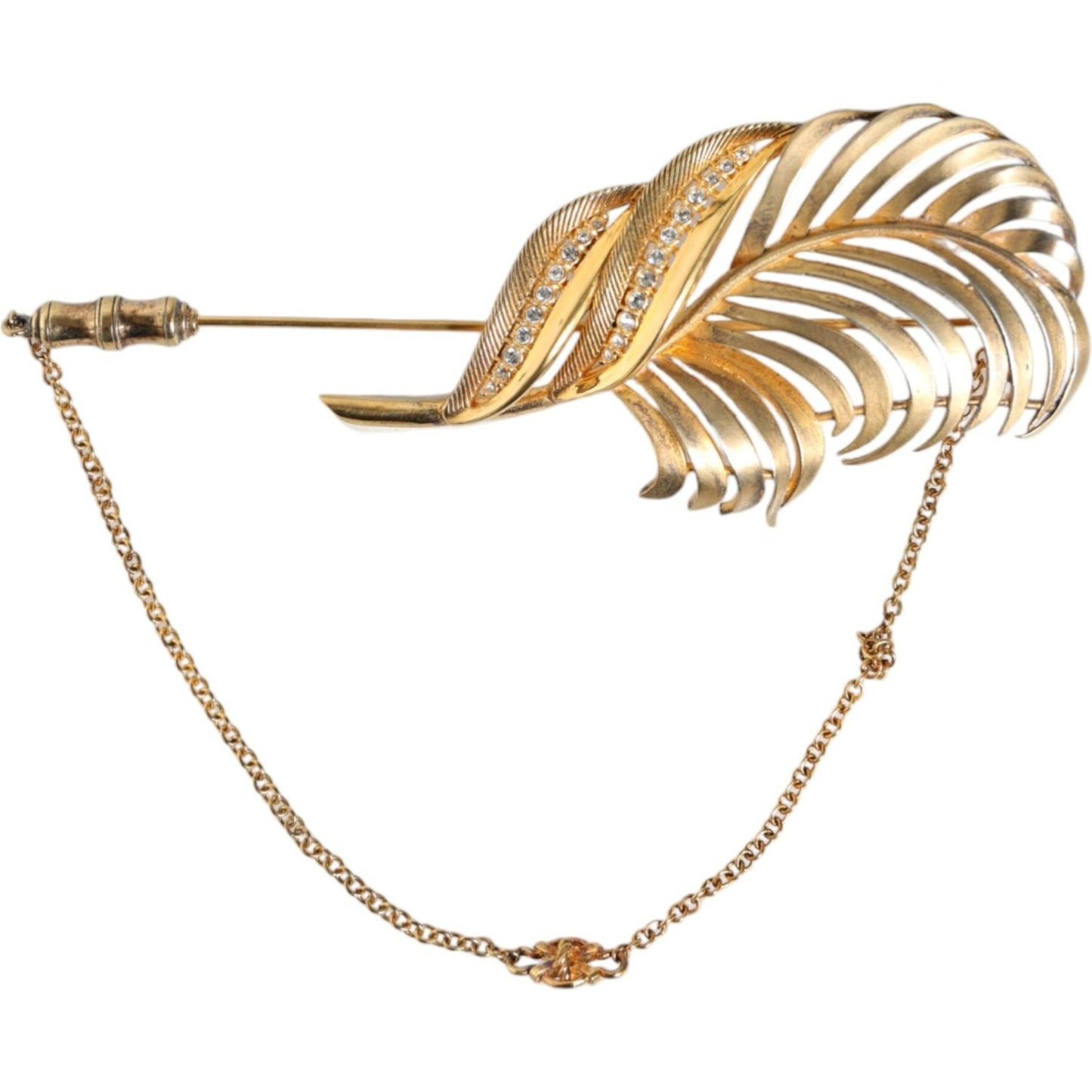 Dolce & Gabbana Gold Tone 925 Sterling Silver Leaf Crystal Chain Brooch Dolce & Gabbana