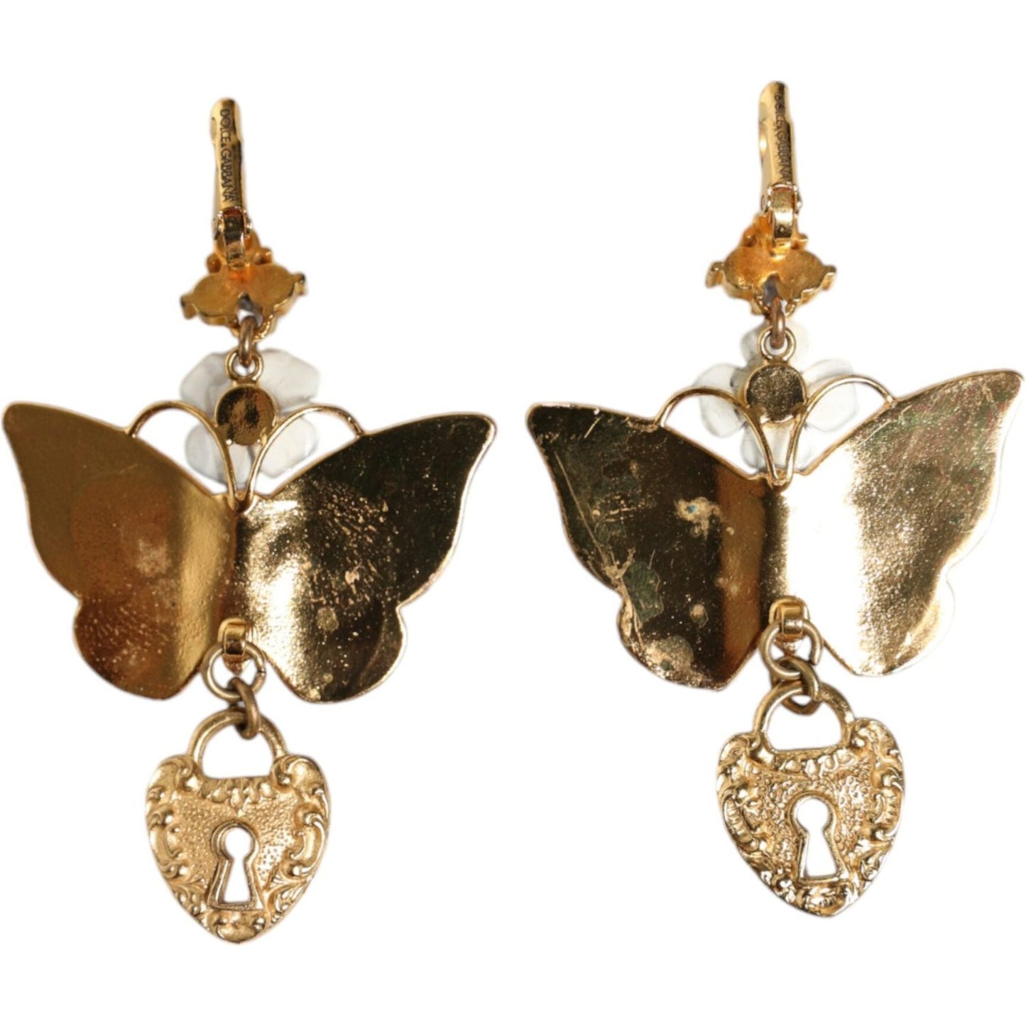 Dolce & Gabbana Gold Purple Crystal Butterfly Heart Locket Earrings Dolce & Gabbana