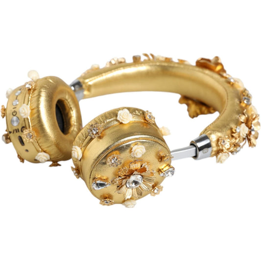 Dolce & Gabbana Gold Leather Floral Crystal Angel Headphones Dolce & Gabbana