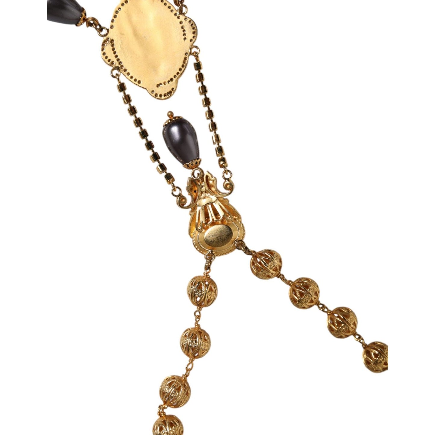 Dolce & Gabbana Gold Chain Brass Black Beaded Rosary Style Necklace Dolce & Gabbana