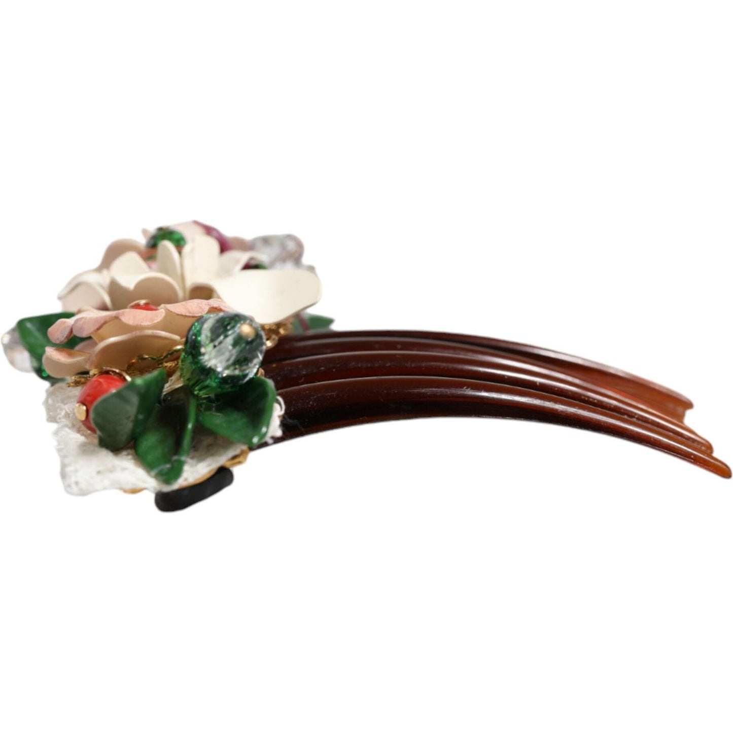 Dolce & Gabbana Brown Plastic Crystal Floral Women Hair Comb Dolce & Gabbana