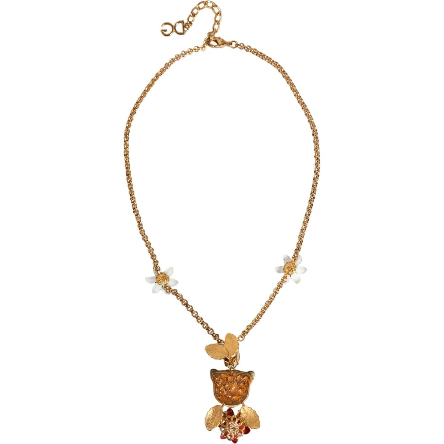 Dolce & Gabbana Gold Brass Leopard Flower Embellished Statement Necklace Dolce & Gabbana