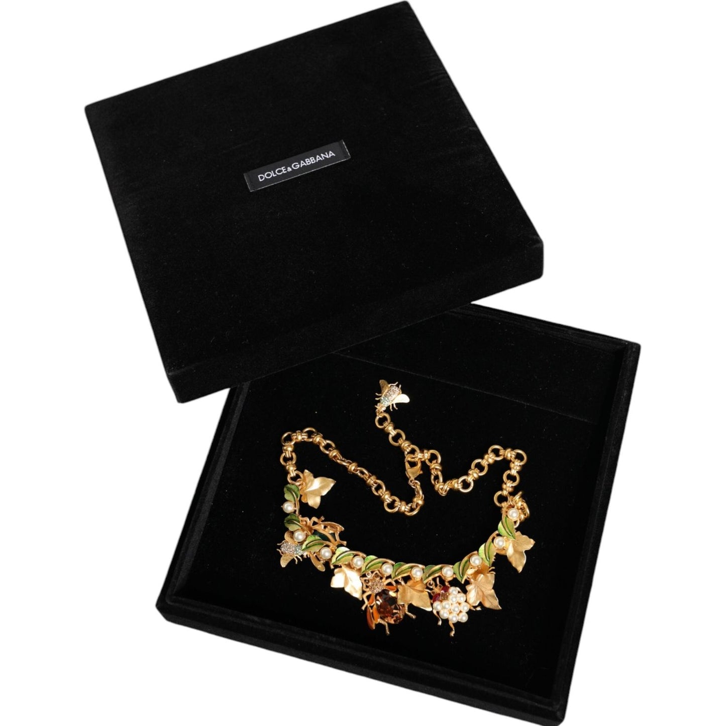 Dolce & Gabbana Gold Brass Crystal Bug Charm Pendant Statement Necklace Dolce & Gabbana