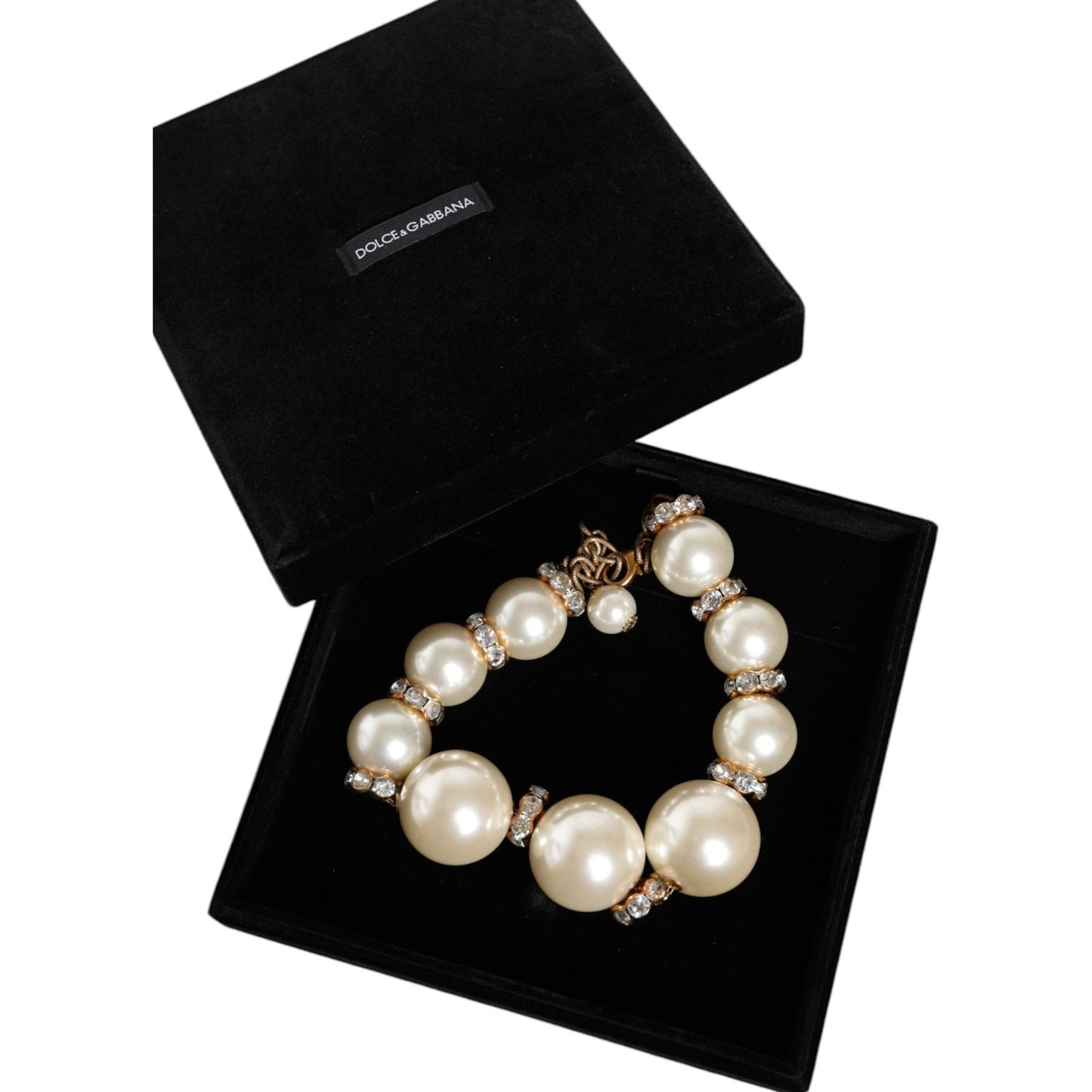 Dolce & Gabbana White Maxi Faux Pearl Beads Crystals Gold Chain Necklace Dolce & Gabbana