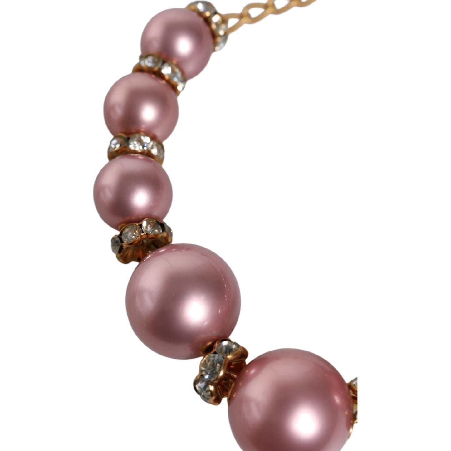 Dolce & Gabbana Pink Maxi Faux Pearl Beads Crystals Gold Chain Necklace Dolce & Gabbana