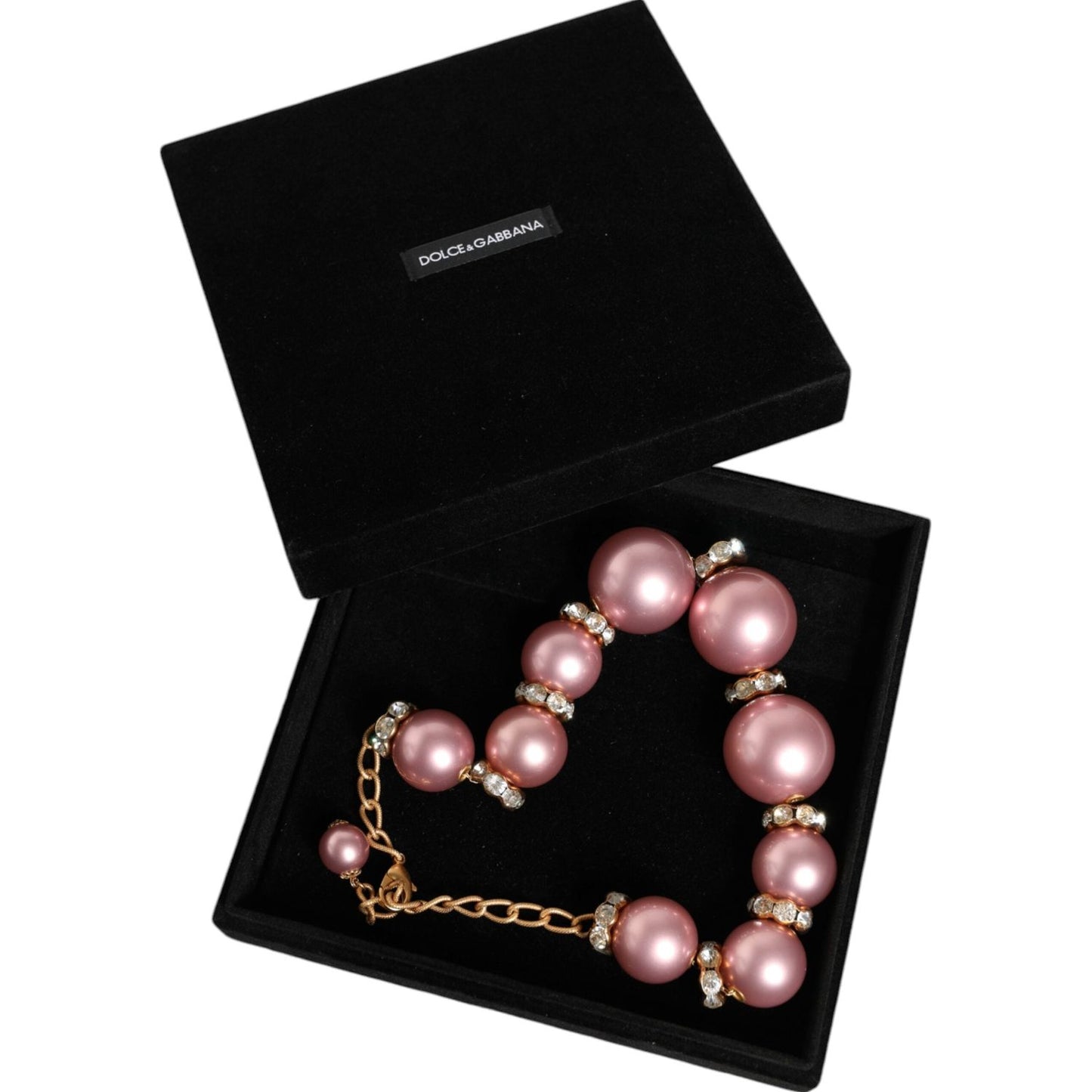 Dolce & Gabbana Pink Maxi Faux Pearl Beads Crystals Gold Chain Necklace Dolce & Gabbana